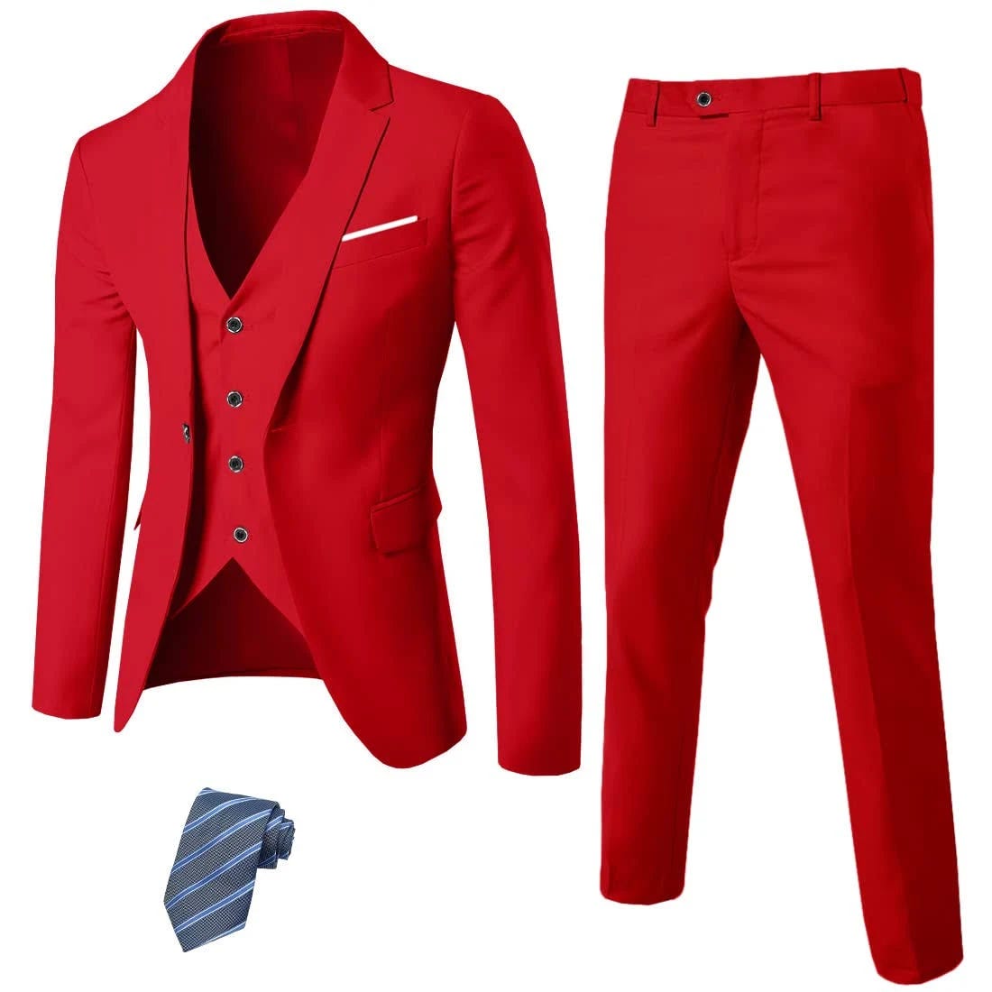 Affordable, Stylish 3-Piece Slim Fit Suit Set in Red | Image