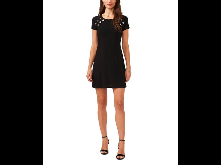 msk-petite-round-neck-cap-sleeve-grommet-shift-dress-black-size-p-m-1