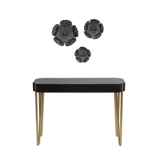 luxenhome-4-piece-black-console-table-and-flower-wall-decor-set-1