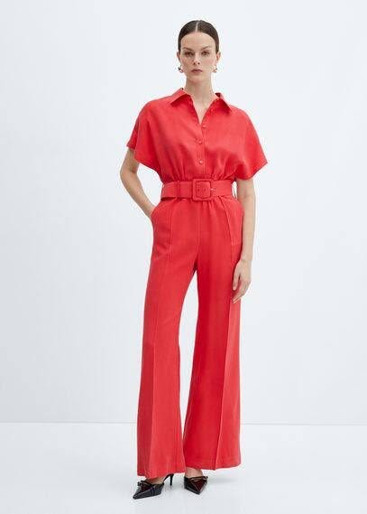 Chic Coral Red Mango Long Jumpsuit for Women | Image