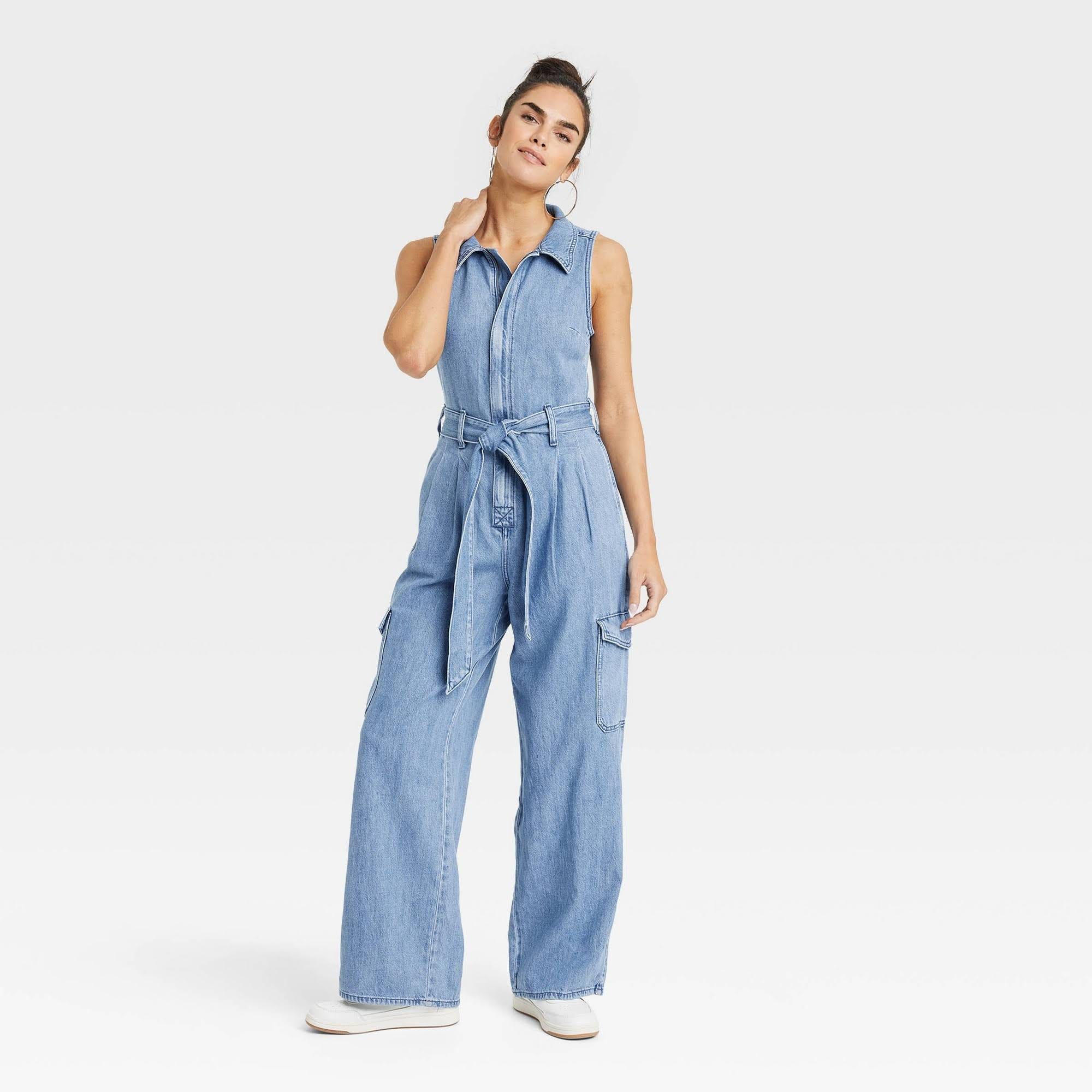 Universal Thread Women's Denim Cargo Jumpsuit - Medium Wash 16 | Image