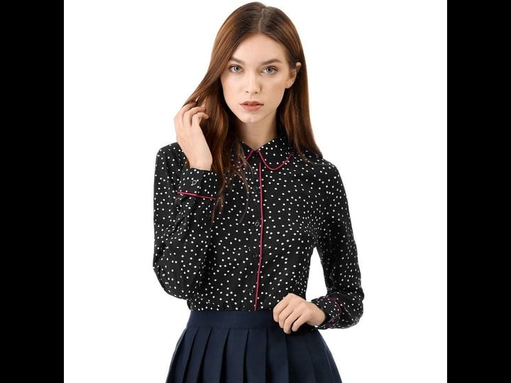 unique-bargains-womens-long-sleeve-button-down-polka-dot-shirt-black-1