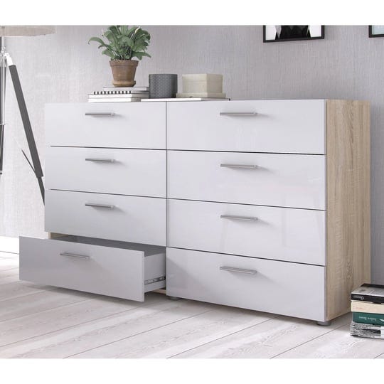 tvilum-austin-8-drawer-double-dresser-oak-structure-white-high-gloss-1