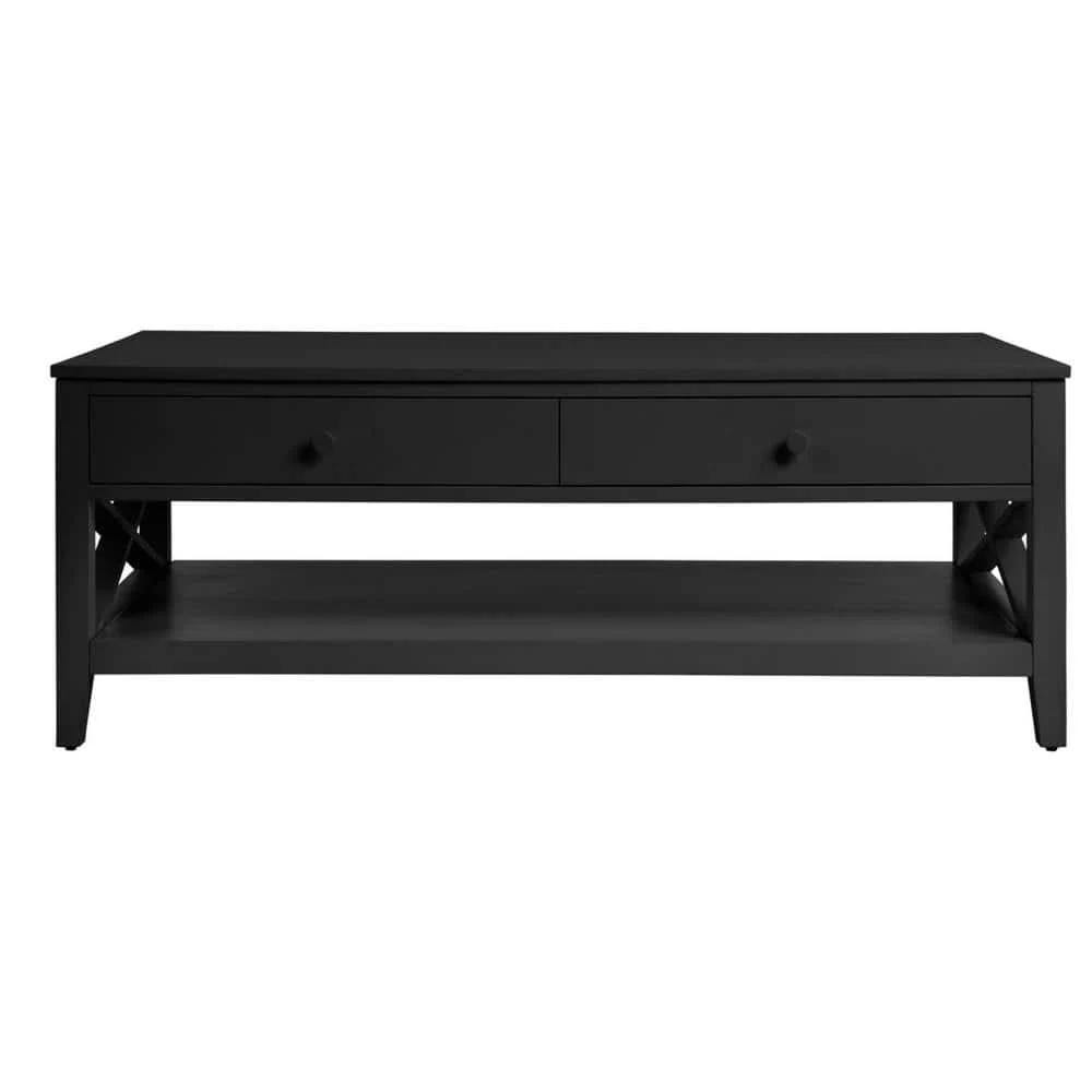 Elegant Black Large Rectangle Coffee Table with Drawers | Image