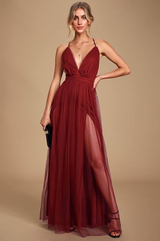 Red Carpet Maxi Dress with Plunging Neckline | Image