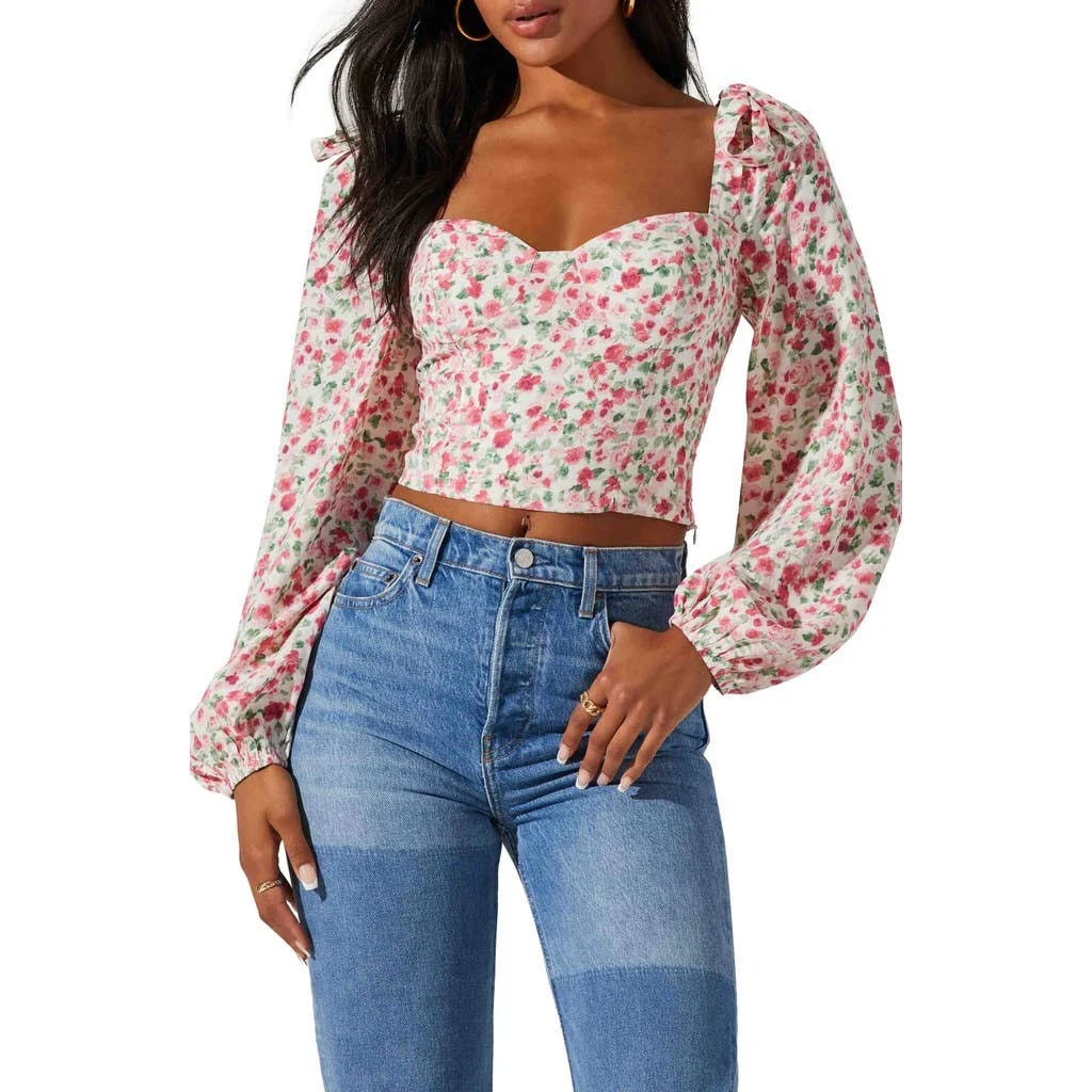 Stylish Floral Blouse with Tie Shoulder Accents | Image