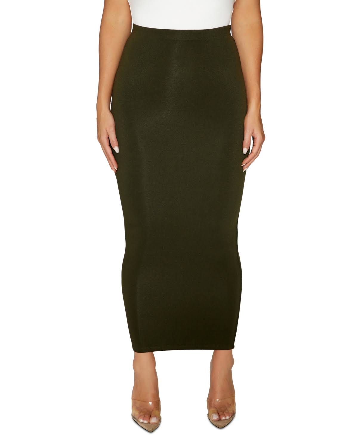 Sleek Olive Green Hourglass Midi Skirt for Curvy Women | Image