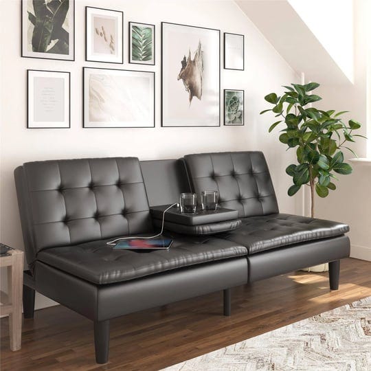 mainstays-memory-foam-futon-with-cupholder-and-usb-black-faux-leather-1