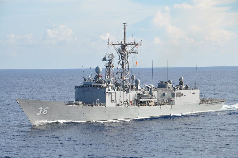 The guided missile frigate USS Underwood (FFG 36) is under way in the Straits of Florida Sept. 23, 2012, during Unitas Atlantic phase 53-12. Unitas, Latin for "unity," is an annual U.S. Southern Command-sponsored, multinational naval exercise designed to enhance security cooperation and improve coalition operations between South American and U.S. maritime forces. (U.S. Navy photo by Lt. Cmdr. Corey Barker/Released)