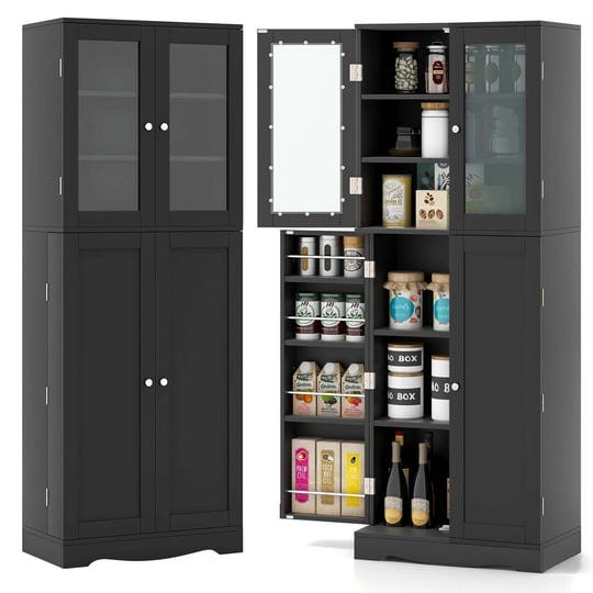 costway-63-5-tall-kitchen-pantry-storage-cabinet-with-glass-door-storage-shelves-black-1