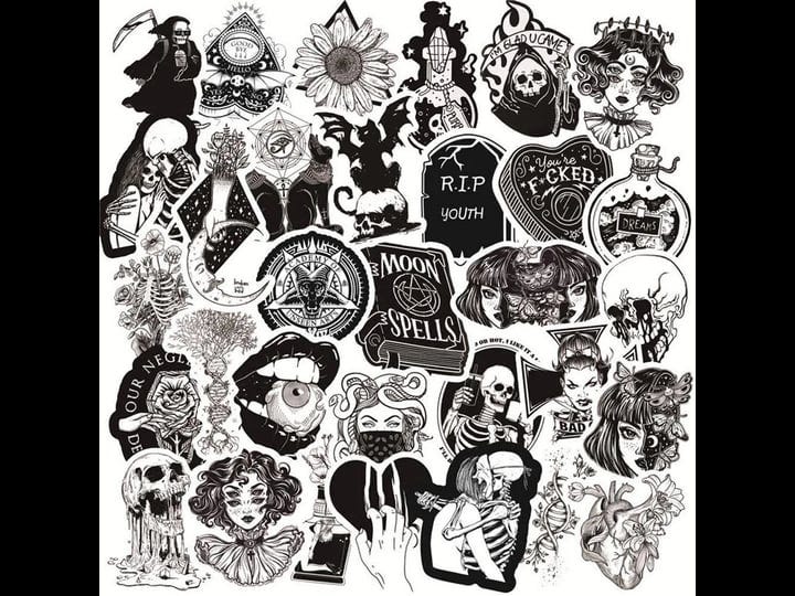 50pcs-gothic-stickers-for-water-bottle-black-white-skull-stickers-waterproof-vinyl-stickers-perfect--1