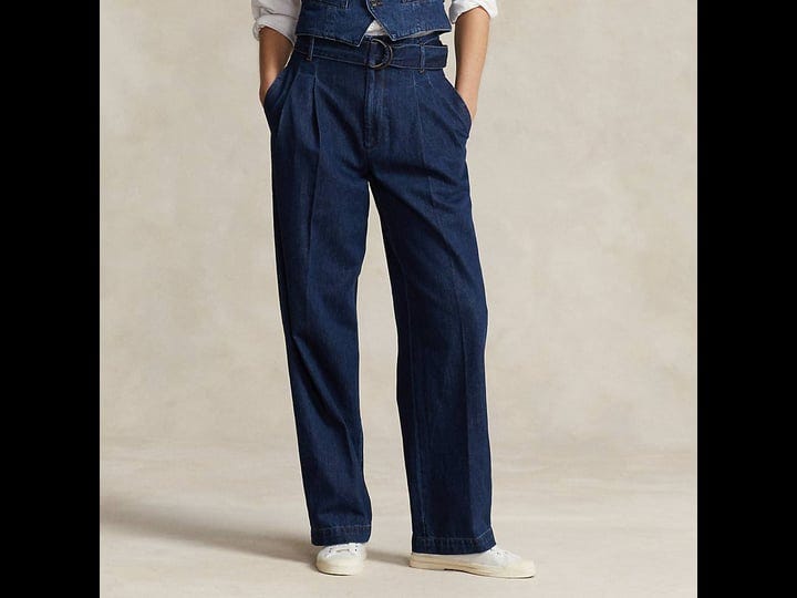 polo-ralph-lauren-womens-pleated-wide-leg-denim-pants-blue-size-7