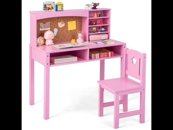 costway-kids-desk-and-chair-set-study-writing-workstation-with-hutch-bulletin-board-pink-1