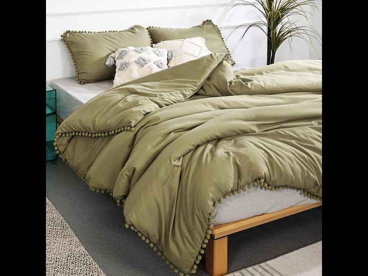 yirddeo-olive-green-queen-ball-pom-fringe-design-comforter-set-3pcs-boho-aesthetic-luxurious-full-be-1