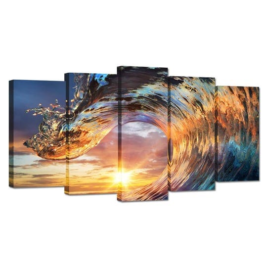 ihappywall-large-5-piece-sea-waves-canvas-wall-art-sunset-ocean-wave-seascape-artwork-ocean-beach-pi-1