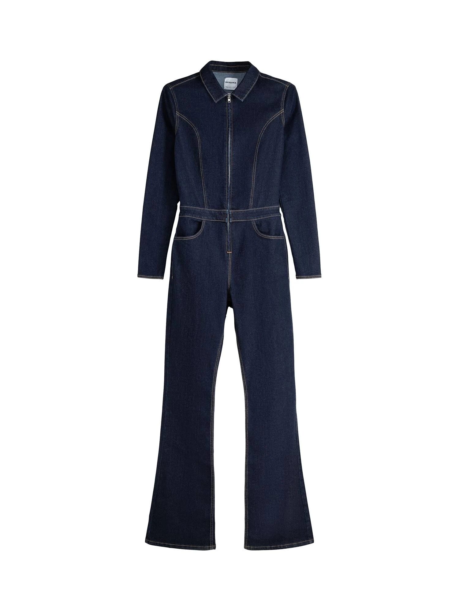 Retro Mid-Blue Denim Jumpsuit by Bershka | Image