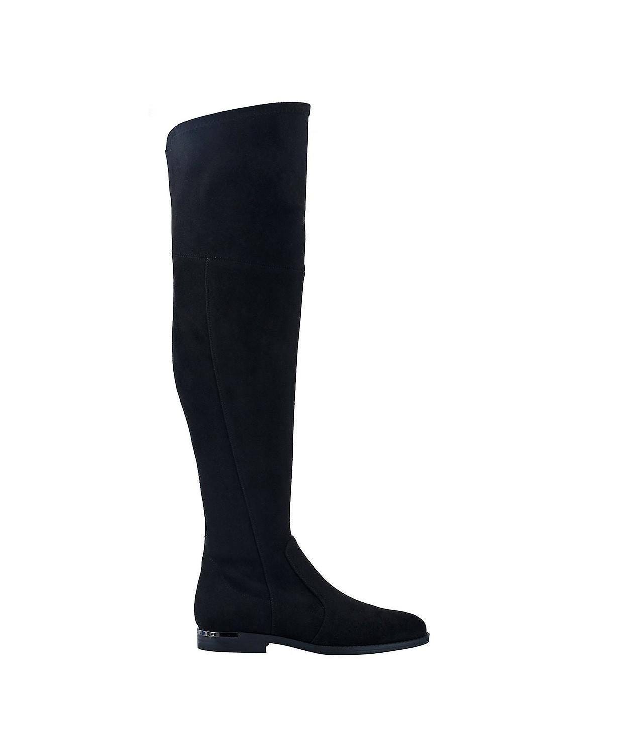 Fashionable over-the-knee boots with block heel and faux suede upper | Image