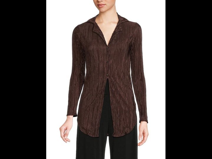 renee-c-womens-plisse-camp-collar-button-down-shirt-brown-size-s-1