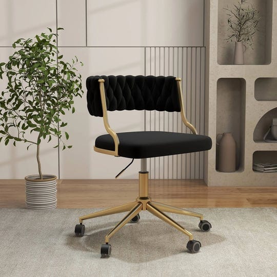 velvet-office-desk-chair-with-hand-woven-backrest-black-1