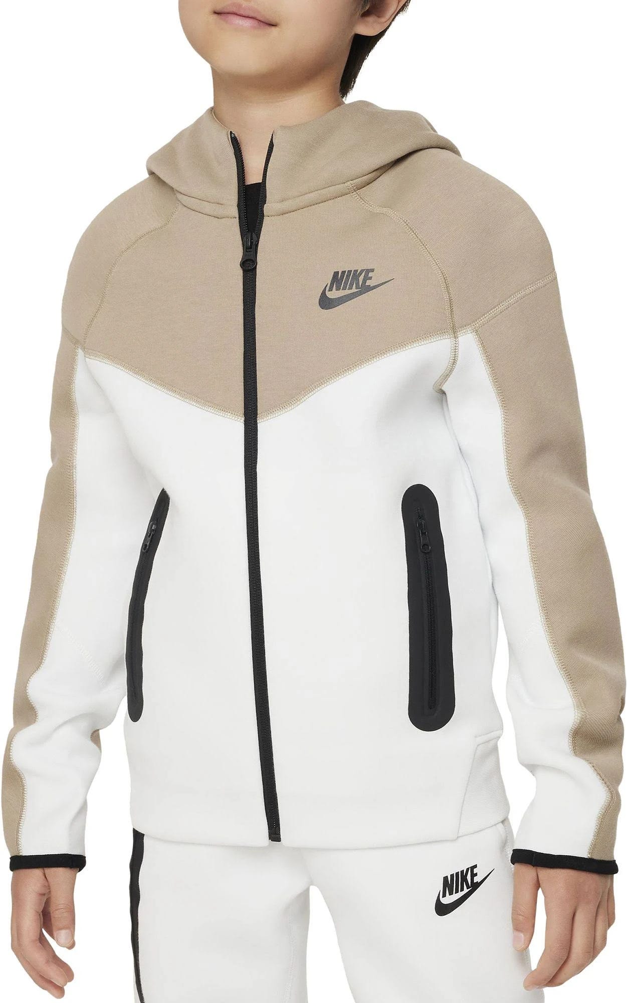 Nike Boys NSW Tech Fleece Full-Zip Hoodie - White/Black Size XS | Image