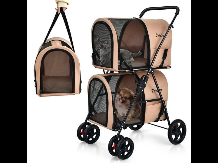 costway-4-in-1-double-pet-stroller-w-detachable-carrier-travel-carriage-for-cats-1