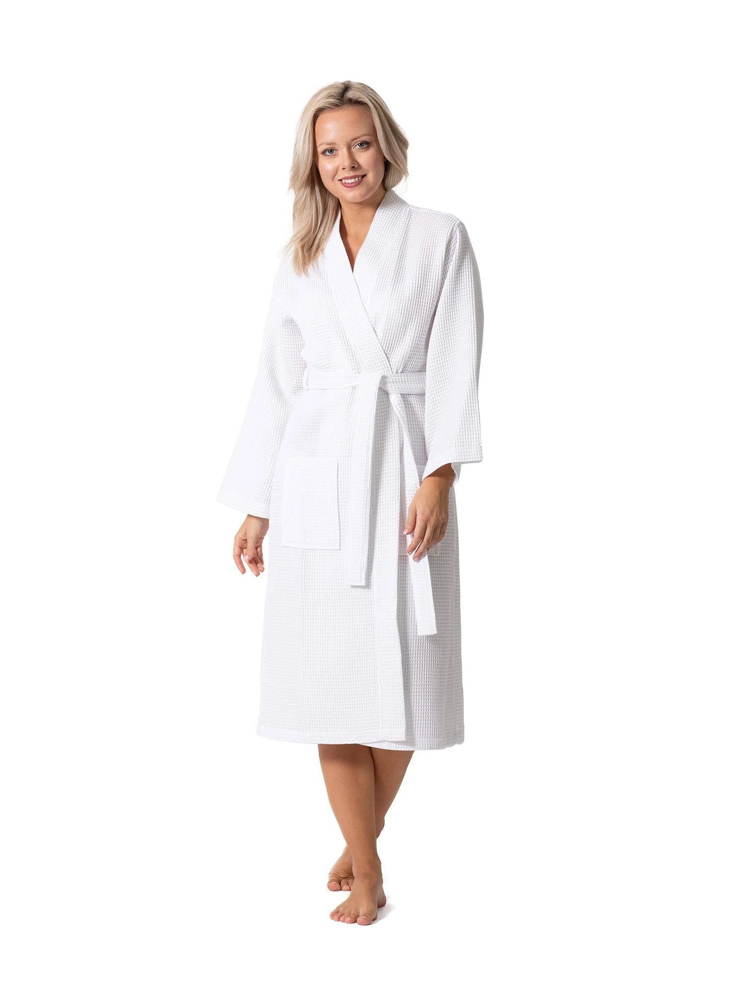 Lightweight Turkish Cotton Kimono Bathrobe - Long White Robe for Women (Medium) | Image