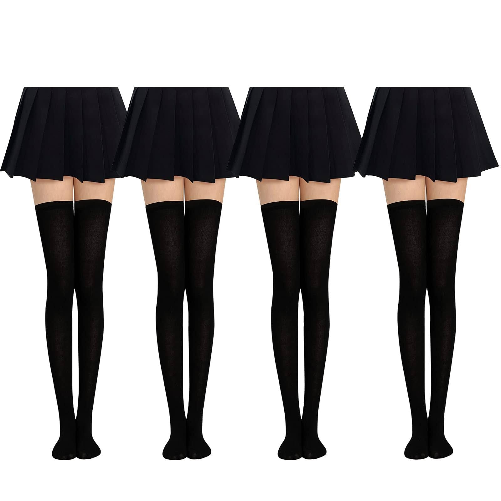 Elegant Onesing Cotton Thigh High Socks for Women - Black Over The Knee Socks | Image