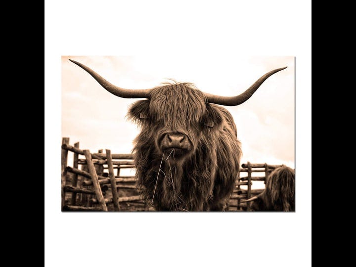 nachic-wall-animal-canvas-wall-art-sepia-highland-cow-pictures-prints-longhorn-cattle-wall-painting--1