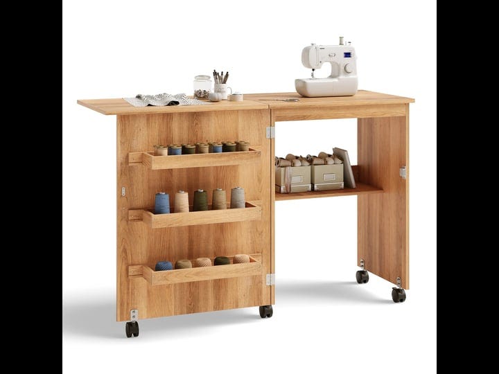 costway-folding-sewing-craft-table-shelf-storage-cabinet-home-furniture-w-wheels-natural-1