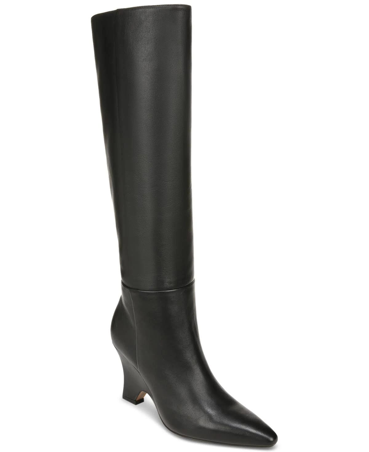 Stylish Black Leather Calf Boots with Pointed Toe | Image