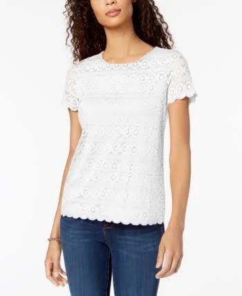 Bright White Lacy Top with Scalloped Edges | Image