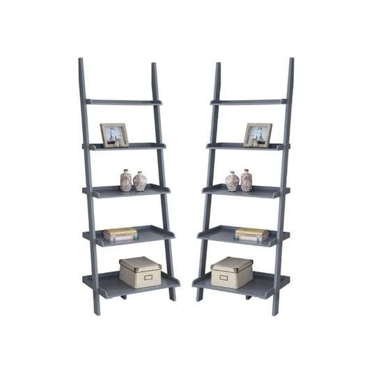 home-square-2-piece-traditional-ladder-wood-bookshelf-set-in-gray-1