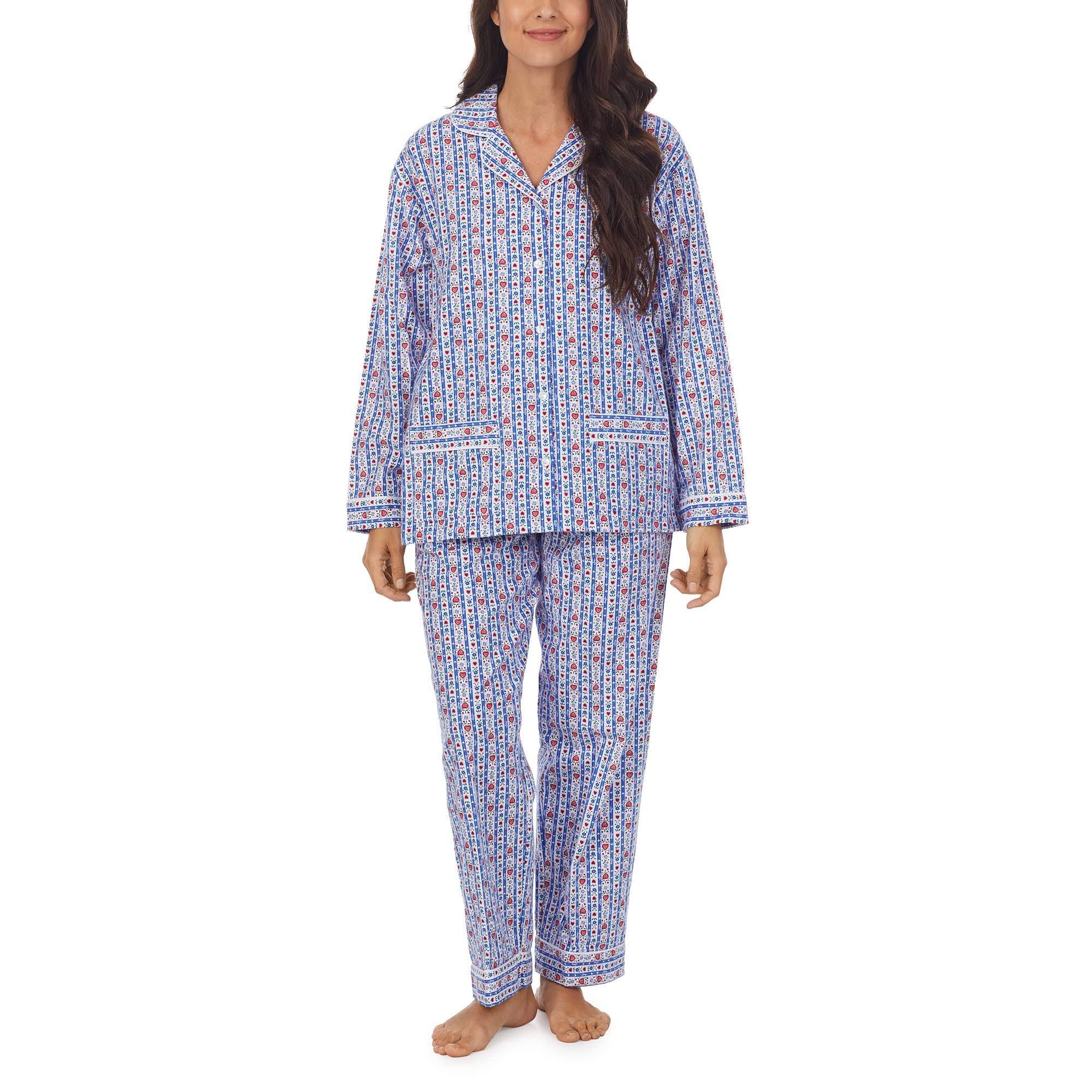 Comfortable Women's Flannel Pajamas with Notch Collar and Contrast Piping | Image