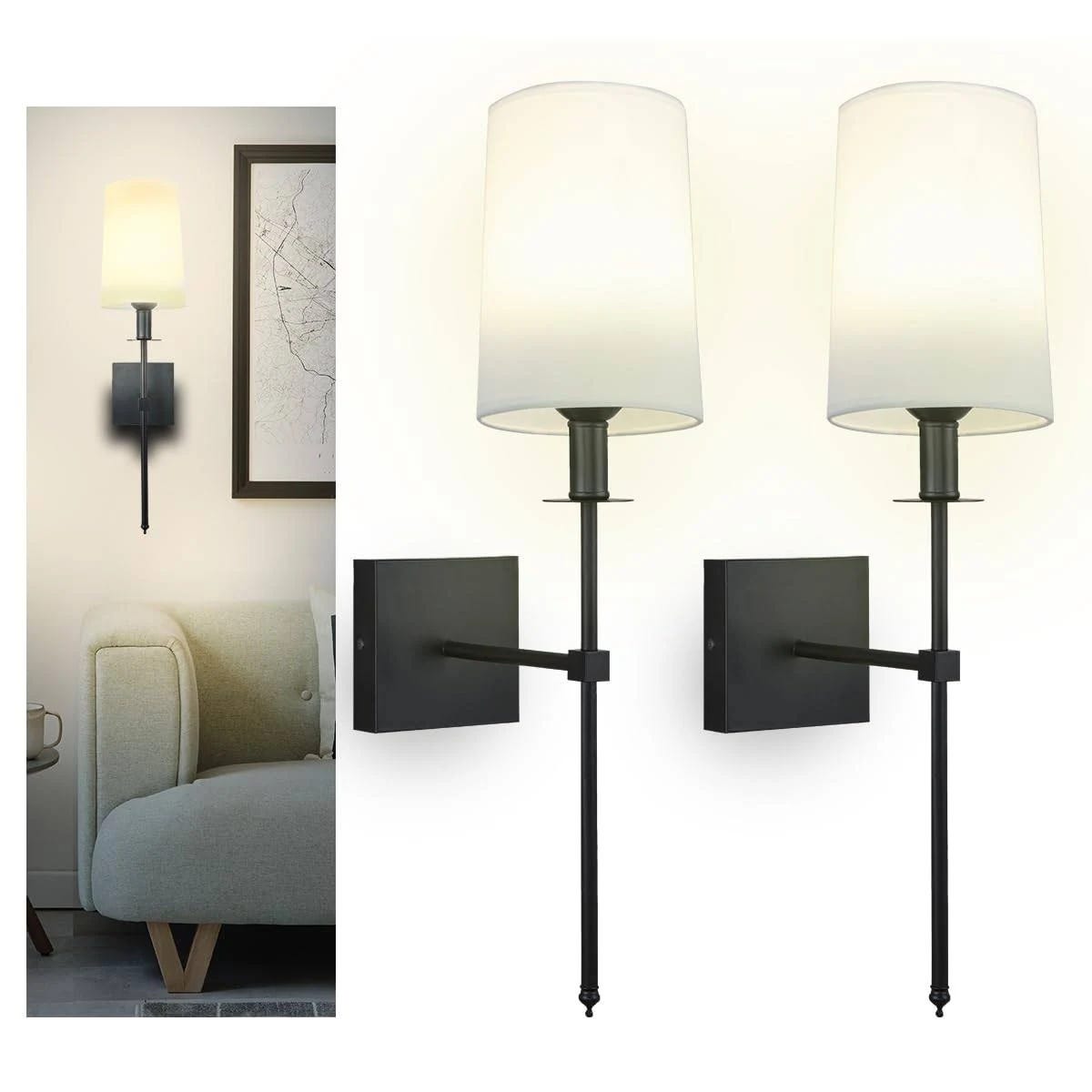 Battery-Operated Wall Sconces with Remote Control and Durable Fabric Shade | Image