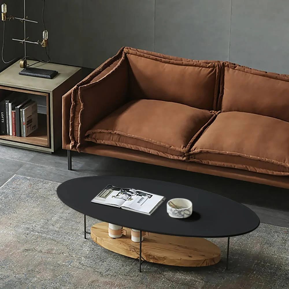 Elegant Black Oval Coffee Table with Storage Shelf | Image