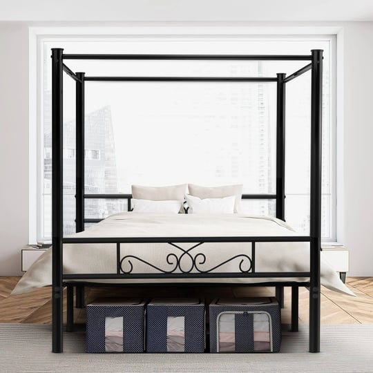 codesfir-queen-size-metal-canopy-bed-frame-four-poster-canopied-platform-bed-frame-with-headboard-an-1