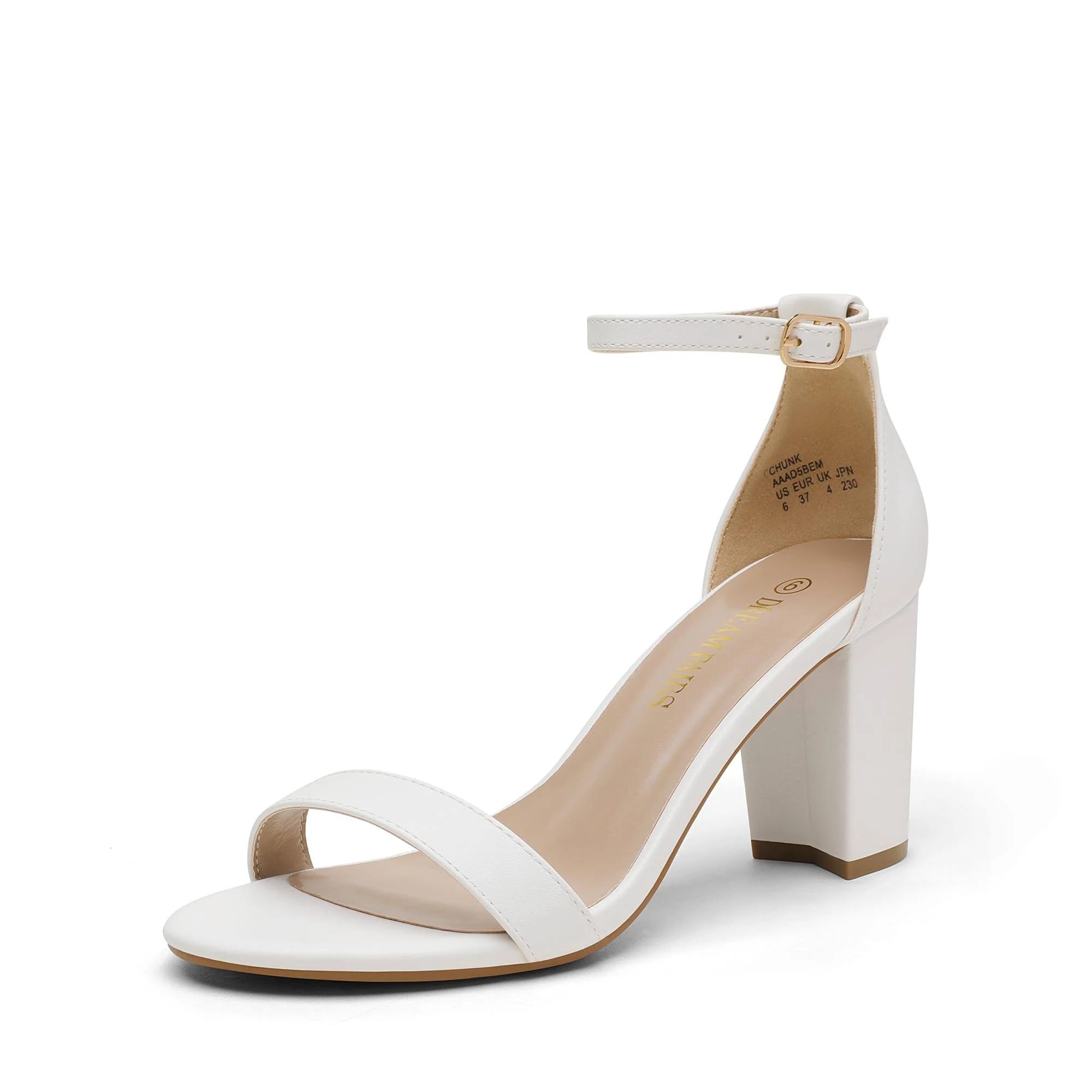 Comfortable White Heeled Strappy Sandals with Adjustable Buckle | Image