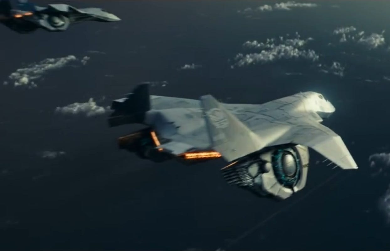 Above and at top - the advanced aerospace fighters in Independence Day: Resurgence. 20th Century Fox images