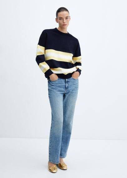 Striped Knit Sweater by Mango: Oversized Style in Dark Navy | Image