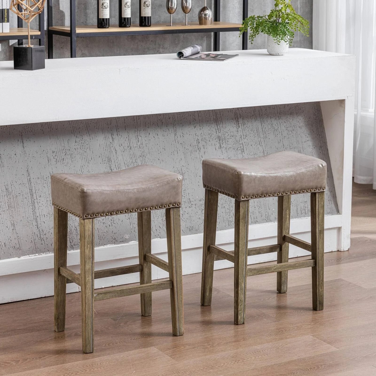 Gray Counter Height Faux Leather Bar Stools | Image