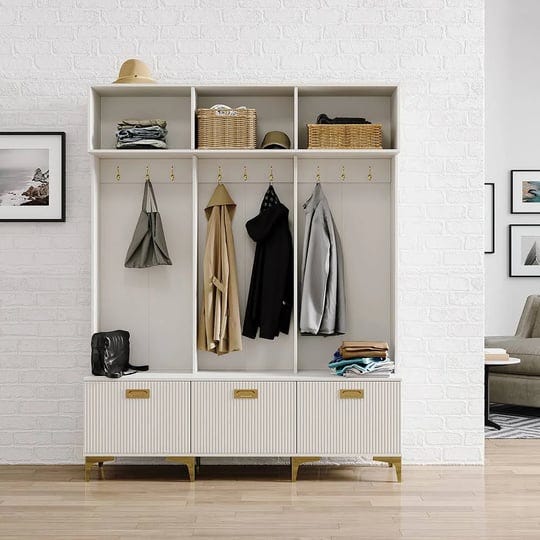 59-1-hall-tree-with-bench-white-shoe-storage-with-9-hooks-3-doors-open-storage-1