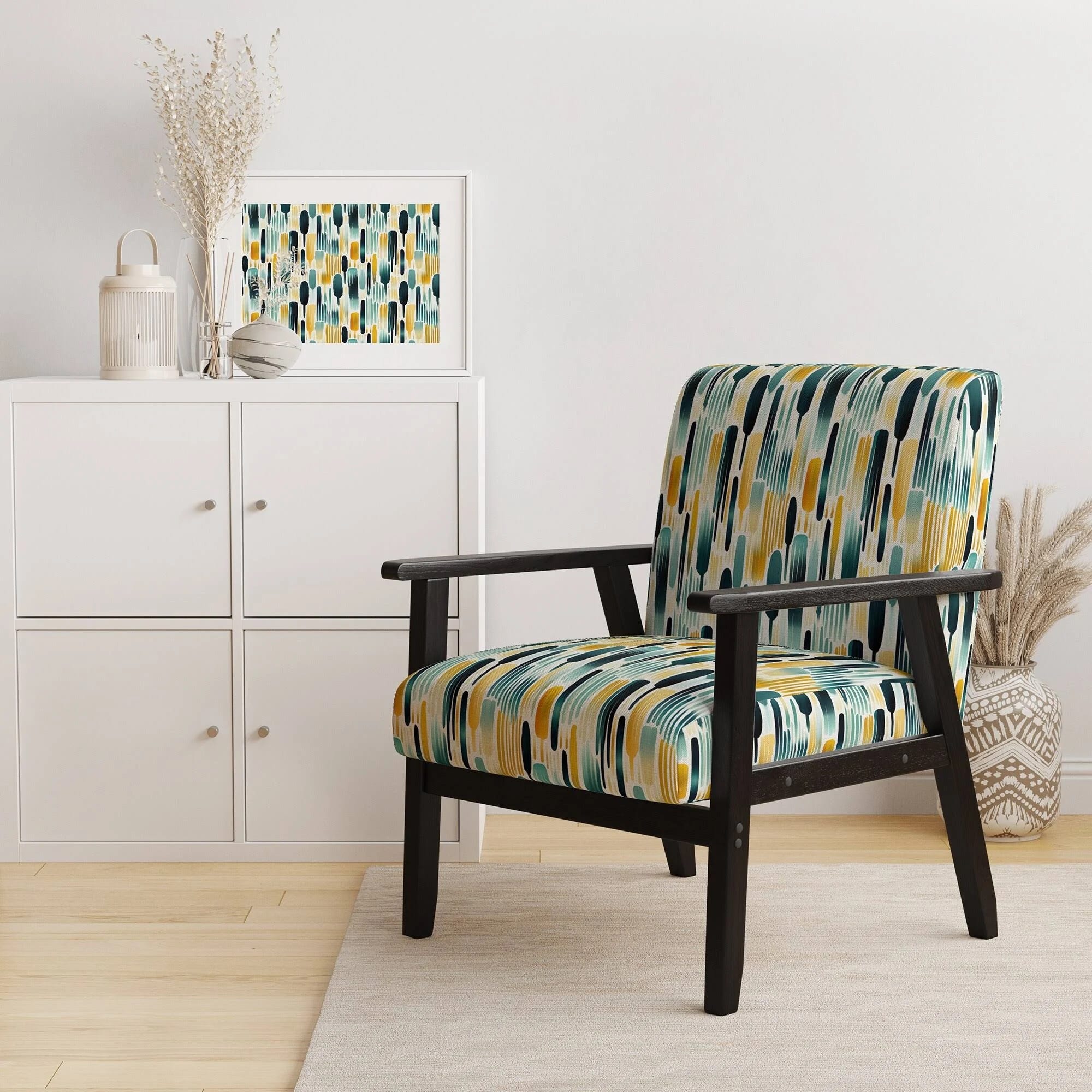 Striped Green Accent Chair for Home and Office | Image
