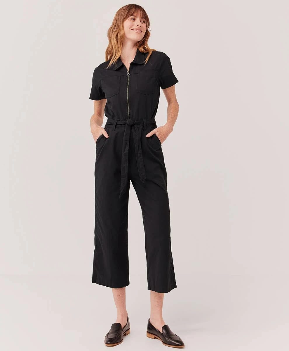 Eco-Friendly Black Zip Front Jumpsuit for Women: Fair Trade and Organic | Image