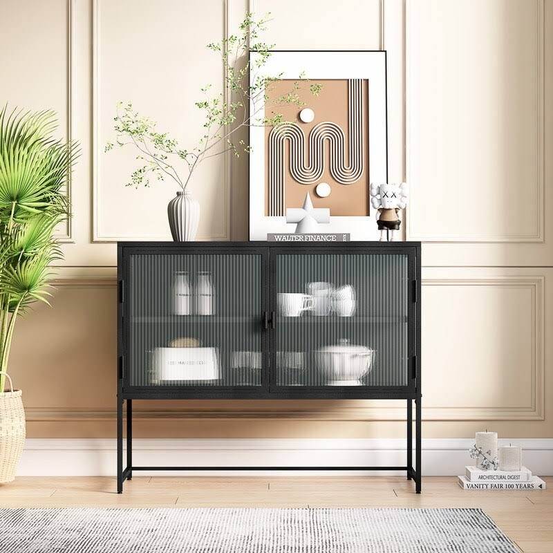 Contemporary 2-Tier Glass Cabinet for Entryway | Image