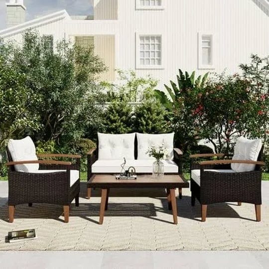 euroco-4-piece-conversation-set-patio-seating-set-with-wood-end-table-pe-rattan-outdoor-sofa-set-bei-1