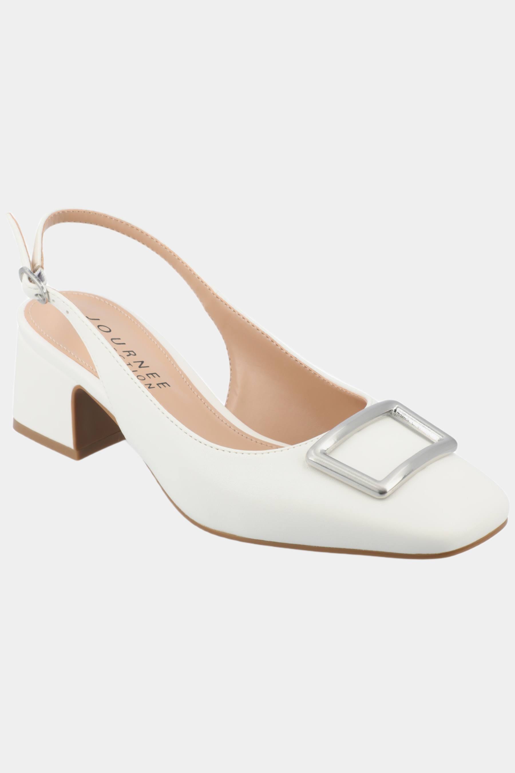 Comfortable White Slingback Pumps with Square Toe and Block Heel | Image