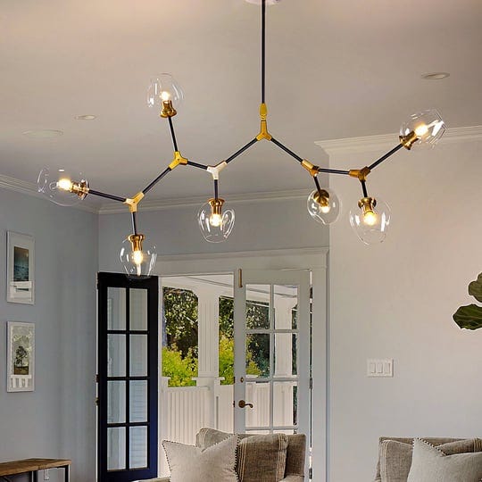 7-lights-black-and-brass-modern-linear-sputnik-chandelier-with-clear-glass-shade-1