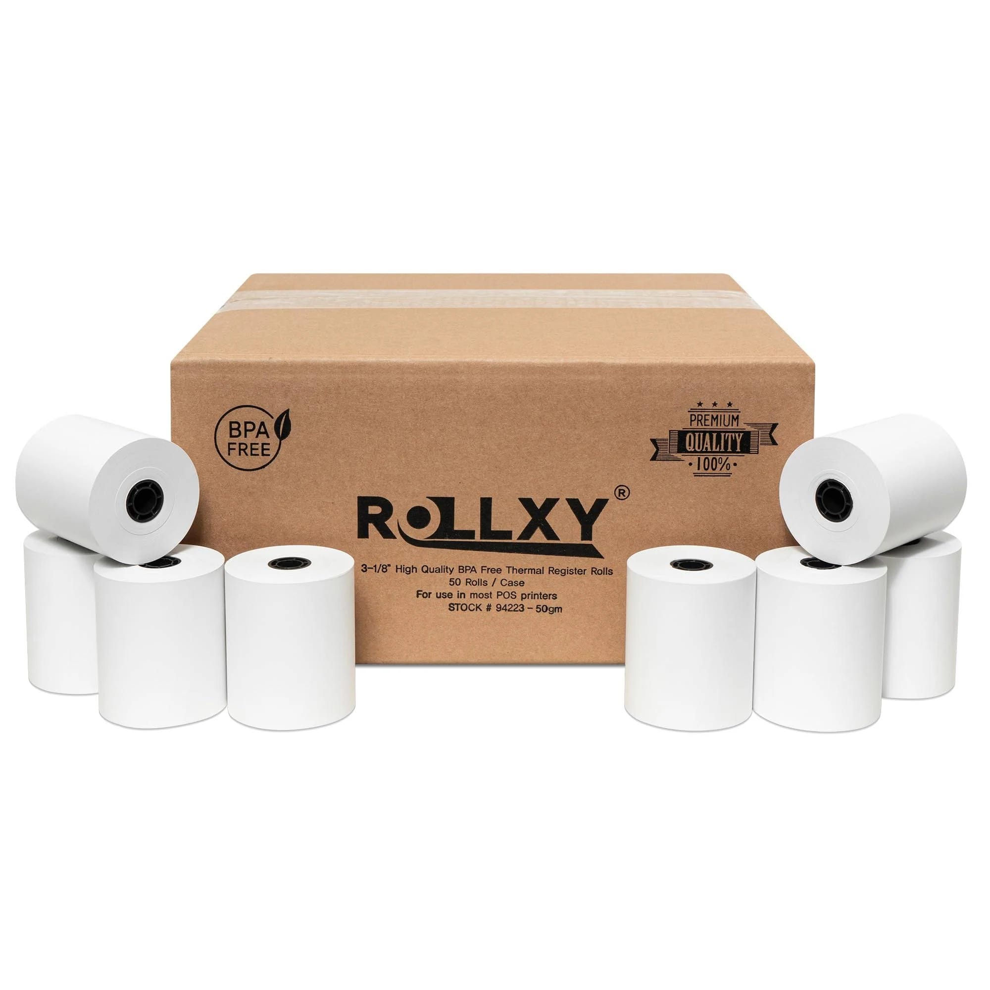 Rollxy Premium 3 1/8 x 230 Thermal Receipt Paper Rolls for All Cash Registers | Image