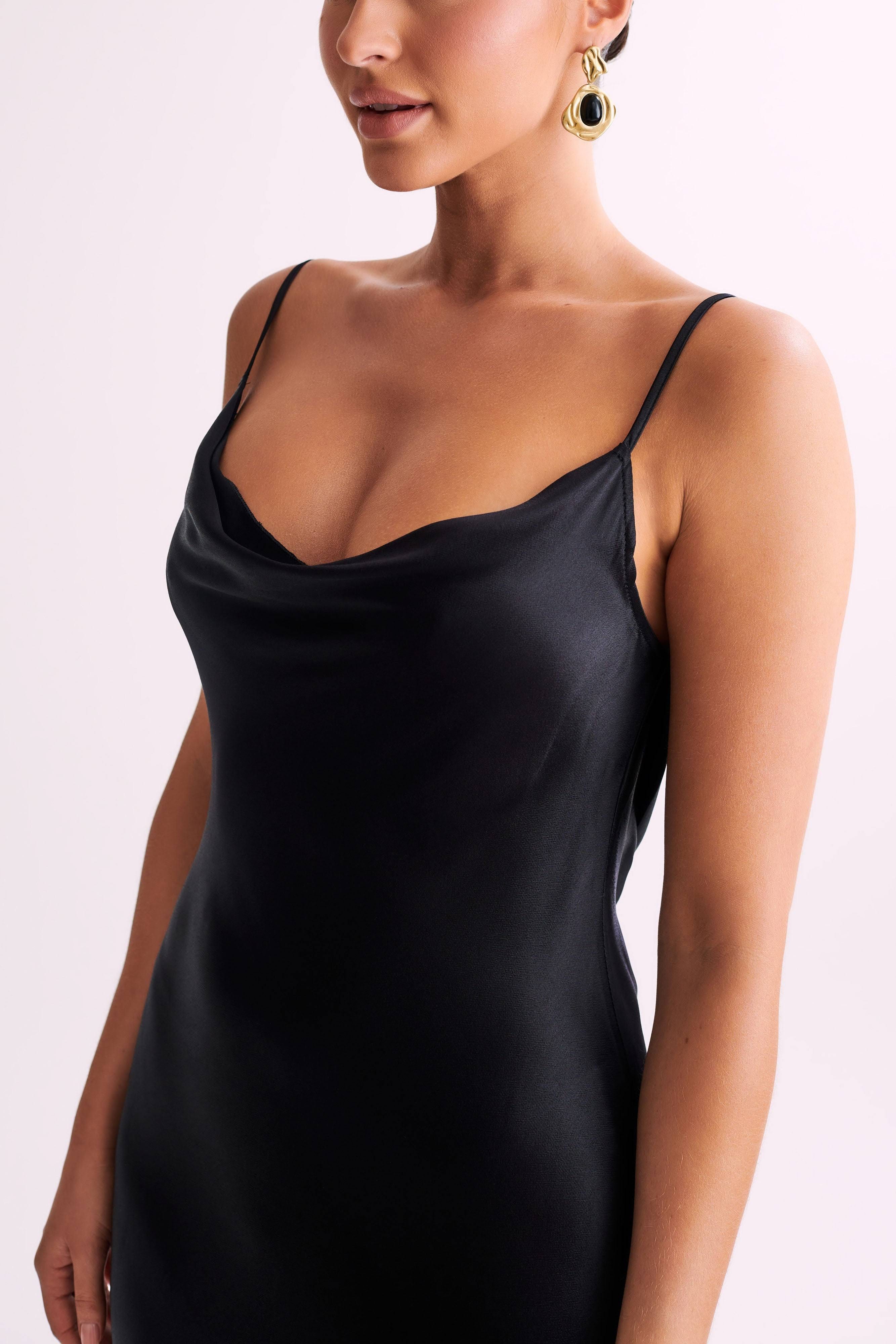 Luxurious Black Silk Cowl Neck Maxi Dress for 18th Birthdays | Image