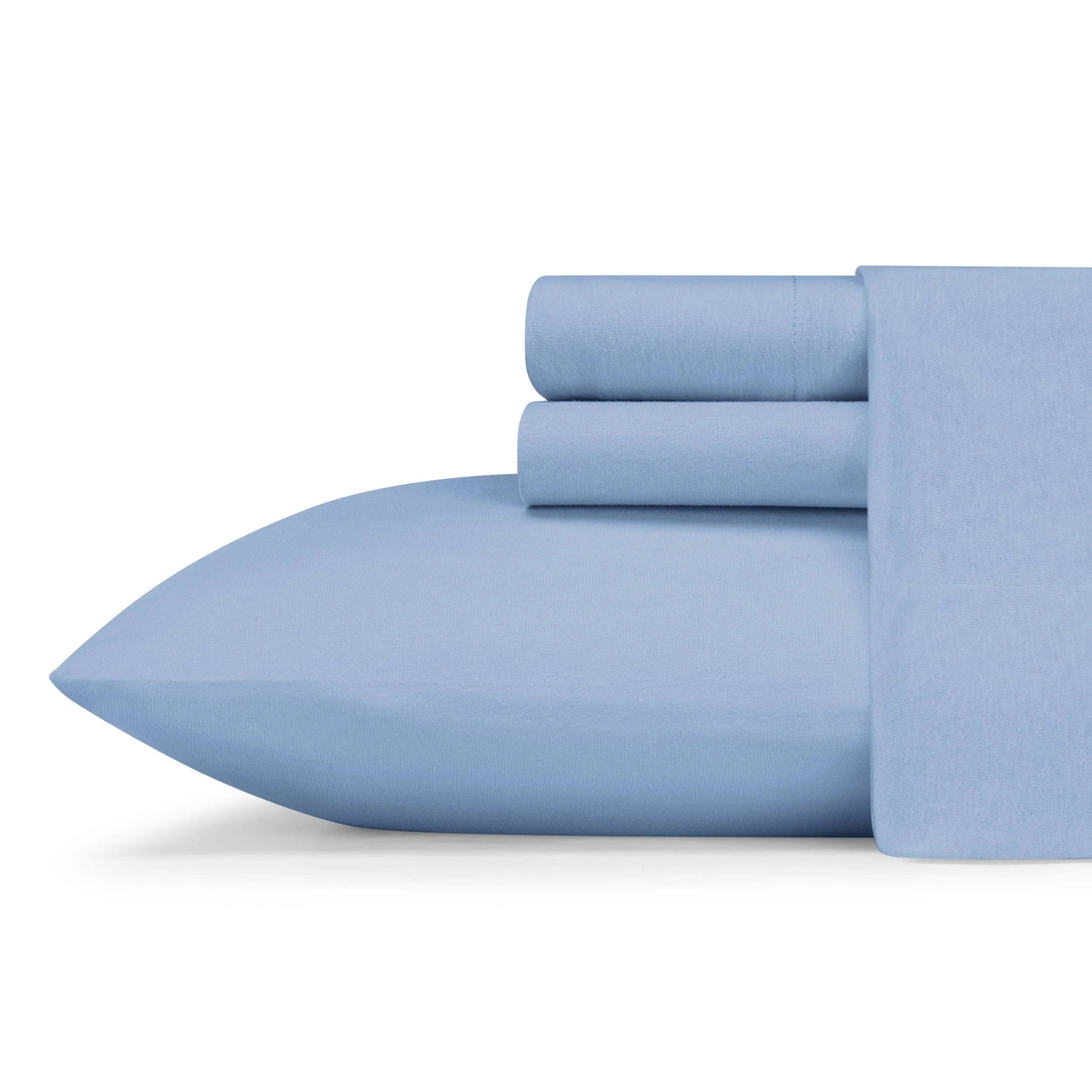 Eddie Bauer Jersey Knit Solid Blue King Sheet Set: Soft & Breathable Cotton Bedding | Image